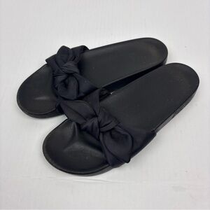 PINK Victoria's Secret Women’s 9 10 Sandals Slides Solid Black Bow Tie Summer